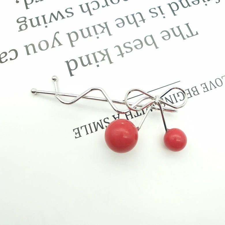 Korean Hair Accessories Ladies Hairpin Red Cherry Hairpin by GJG Denim