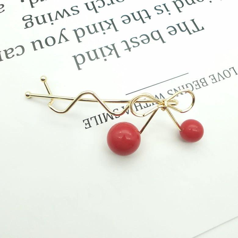 Korean Hair Accessories Ladies Hairpin Red Cherry Hairpin by GJG Denim