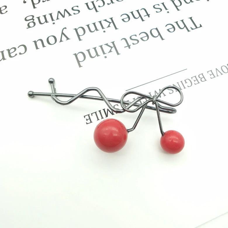 Korean Hair Accessories Ladies Hairpin Red Cherry Hairpin by GJG Denim