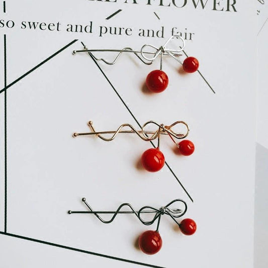 Korean Hair Accessories Ladies Hairpin Red Cherry Hairpin by GJG Denim