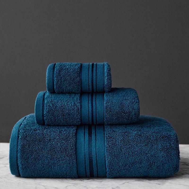 Pure Color Thick Cotton Bath Towel Set Towel Set Increased Pure Cotton Beach Towel Beauty Salon Bath Towel by GJG Denim