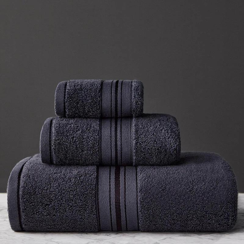 Pure Color Thick Cotton Bath Towel Set Towel Set Increased Pure Cotton Beach Towel Beauty Salon Bath Towel by GJG Denim