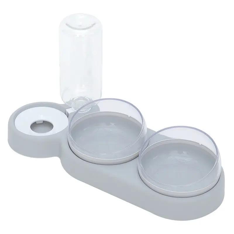 Pet Cat Bowl Automatic Feeder Dog Cat Food Bowl With Water Fountain Double Bowl Drinking Raised Stand by GJG Denim