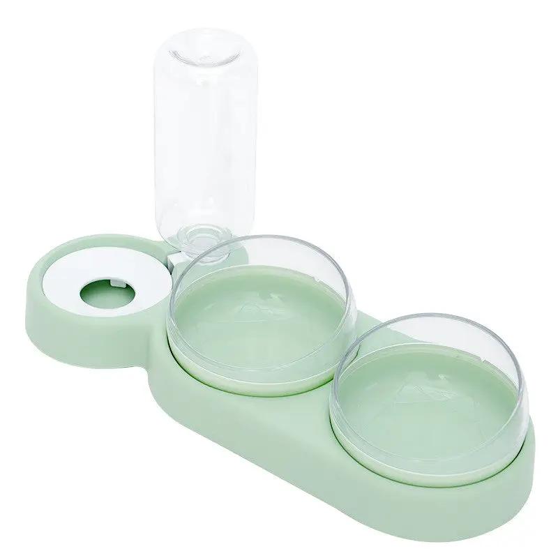 Pet Cat Bowl Automatic Feeder Dog Cat Food Bowl With Water Fountain Double Bowl Drinking Raised Stand by GJG Denim