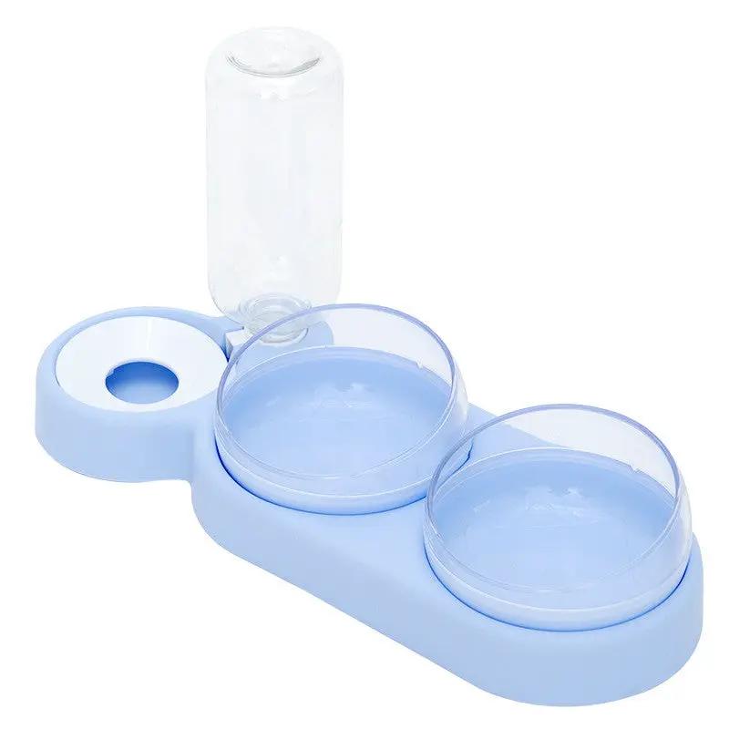 Pet Cat Bowl Automatic Feeder Dog Cat Food Bowl With Water Fountain Double Bowl Drinking Raised Stand by GJG Denim