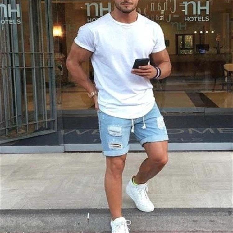 Men's Loose Ripped Jean Shorts by GJG Denim
