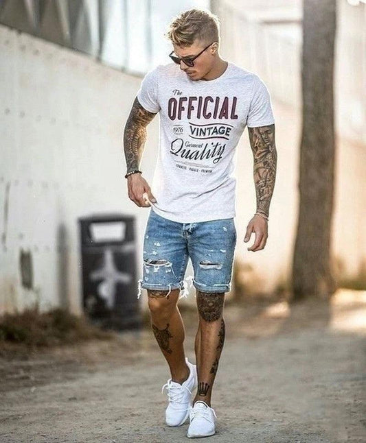 Men's Loose Ripped Jean Shorts by GJG Denim