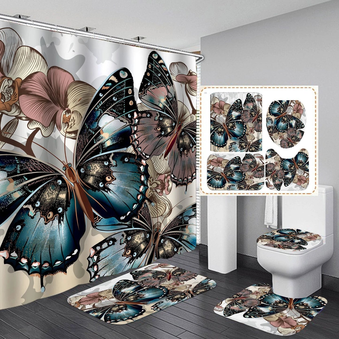 Beautiful Butterfly Fabric Shower Curtain by GJG Denim