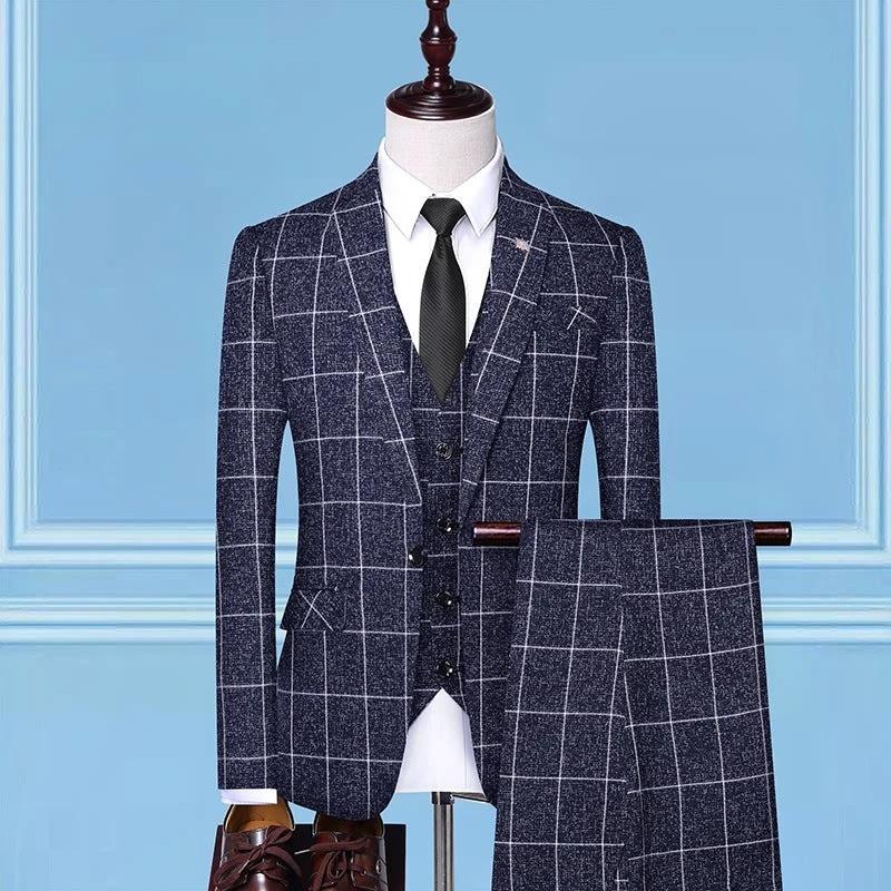 Men's Checkered Three-Piece Suit by GJG Denim