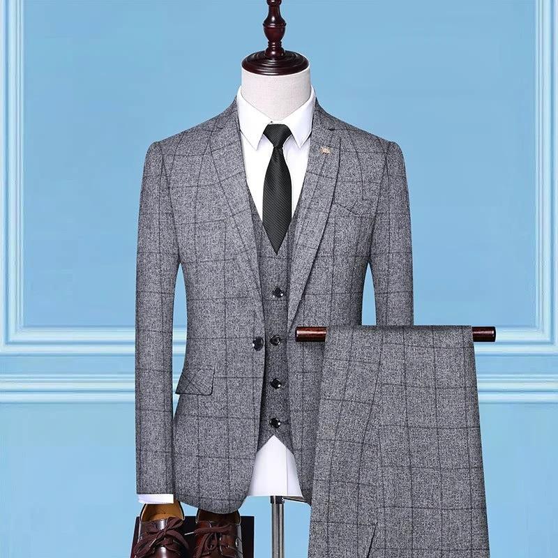Men's Checkered Three-Piece Suit by GJG Denim