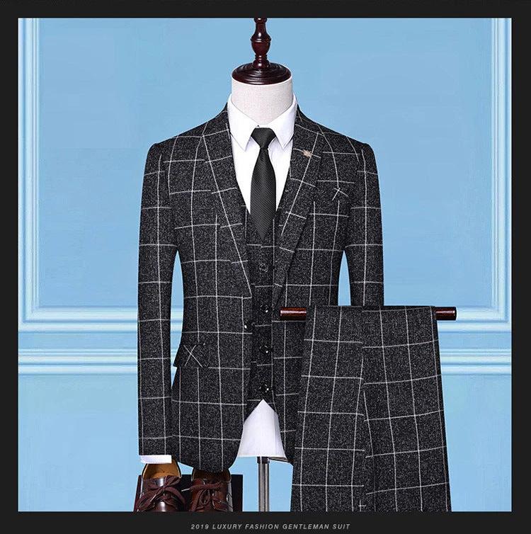 Men's Checkered Three-Piece Suit by GJG Denim