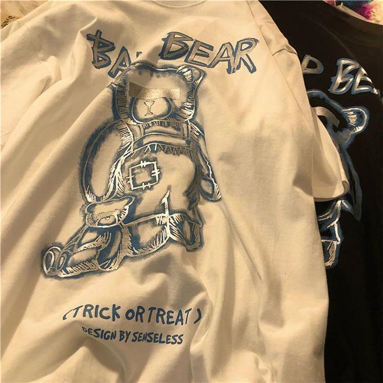 Men's Graffiti Bear Print Short-Sleeved T-Shirt by GJG Denim