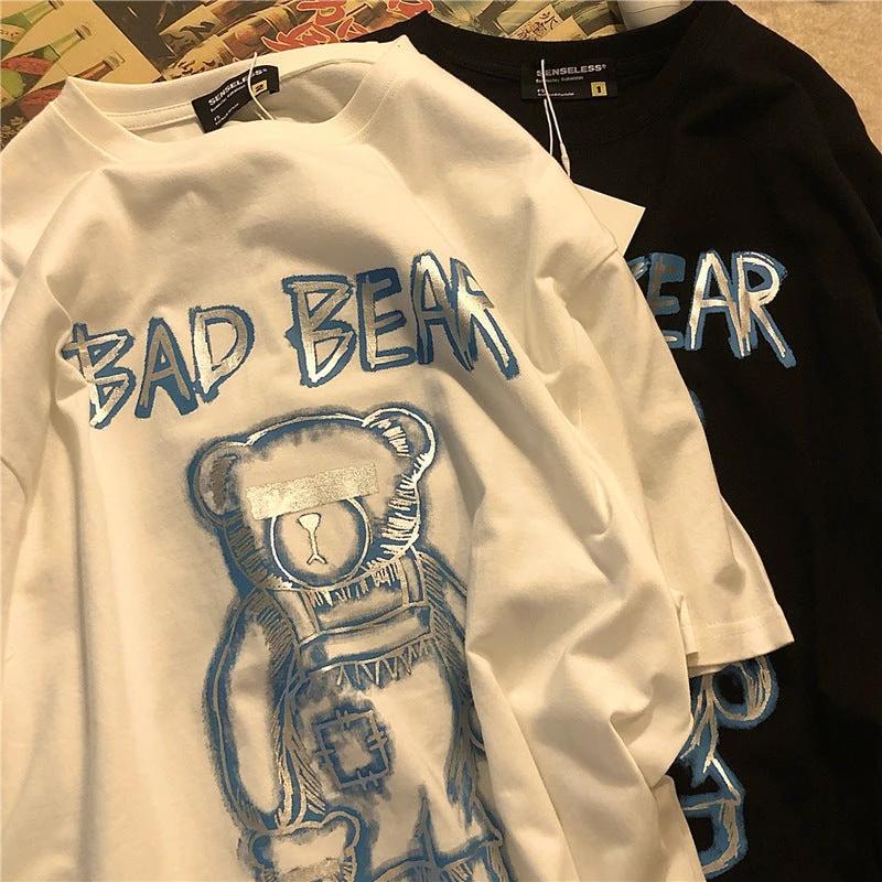 Men's Graffiti Bear Print Short-Sleeved T-Shirt by GJG Denim