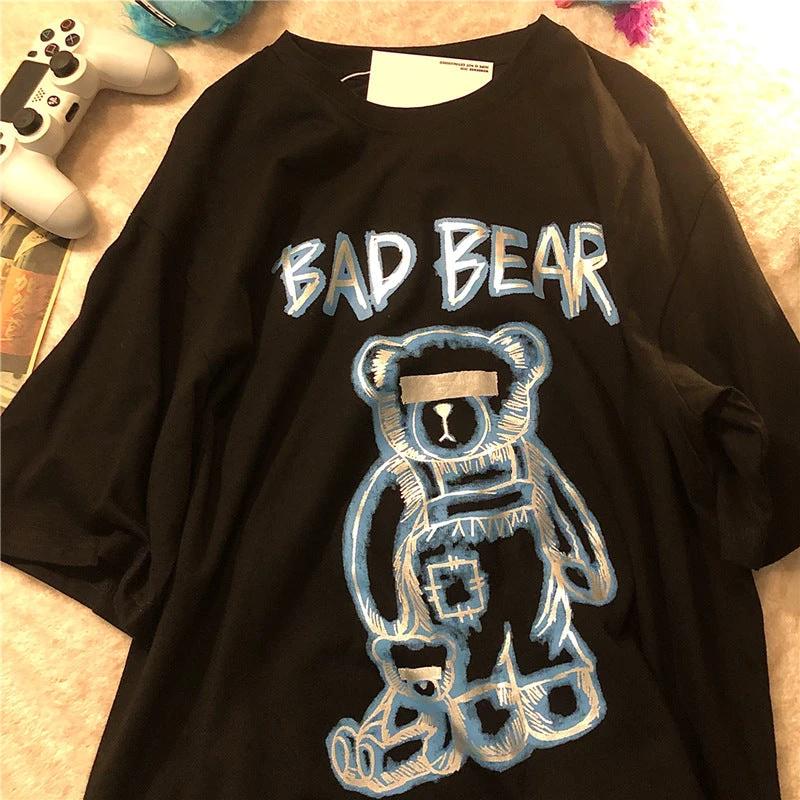 Men's Graffiti Bear Print Short-Sleeved T-Shirt by GJG Denim