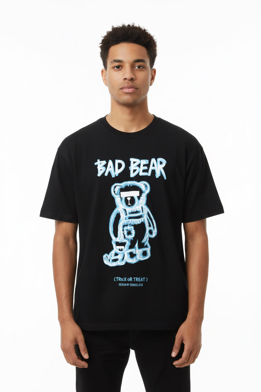 Men's Graffiti Bear Print Short-Sleeved T-Shirt by GJG Denim