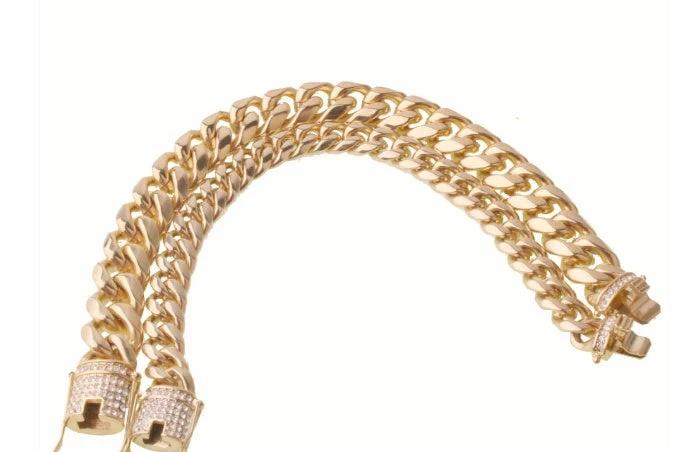 8-18mm Wide Stainless Steel Cuban Chain CZ Zircon Box Lock Necklace by GJG Denim