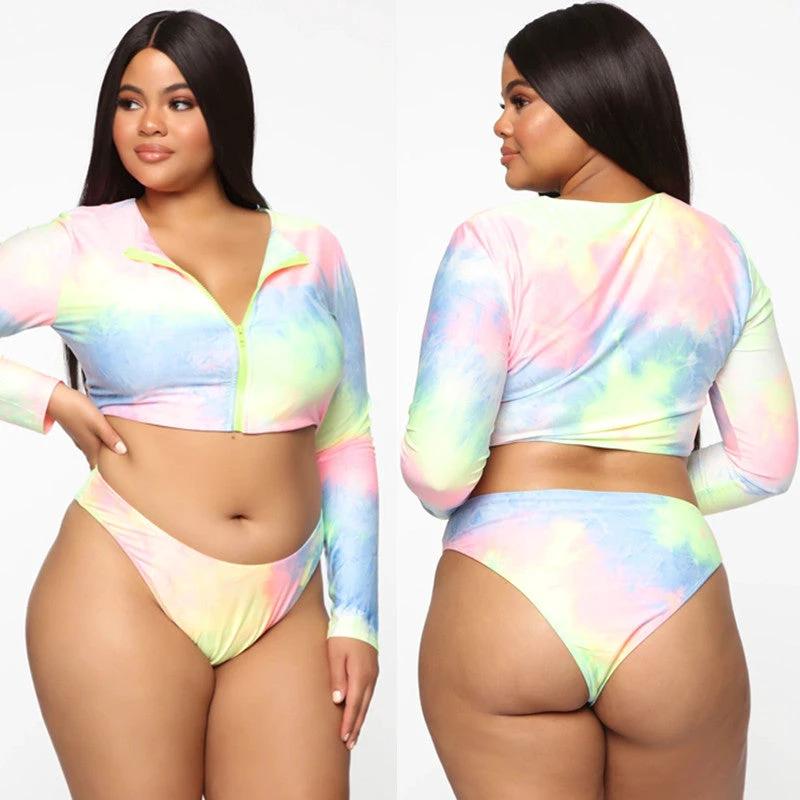 Bikini Long Sleeve Zipper Swimsuit Plus Size Colorful Sexy Plus Size Swimsuit by GJG Denim