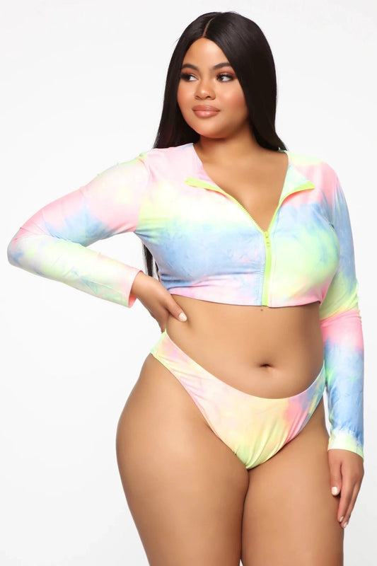 Bikini Long Sleeve Zipper Swimsuit Plus Size Colorful Sexy Plus Size Swimsuit by GJG Denim
