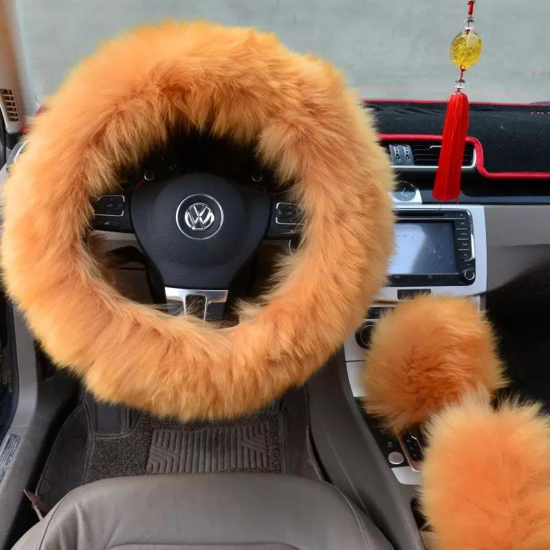 Three-piece wool steering wheel cover by GJG Denim