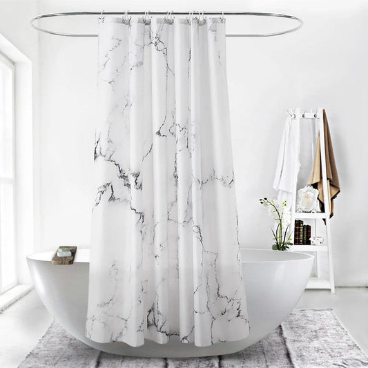 Marbled Polyester Waterproof Shower Curtain by GJG Denim