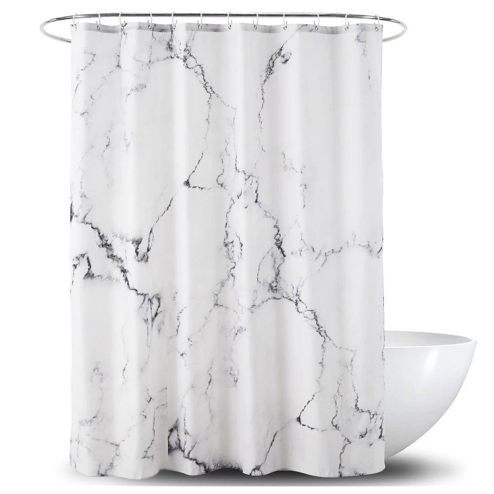 Marbled Polyester Waterproof Shower Curtain by GJG Denim