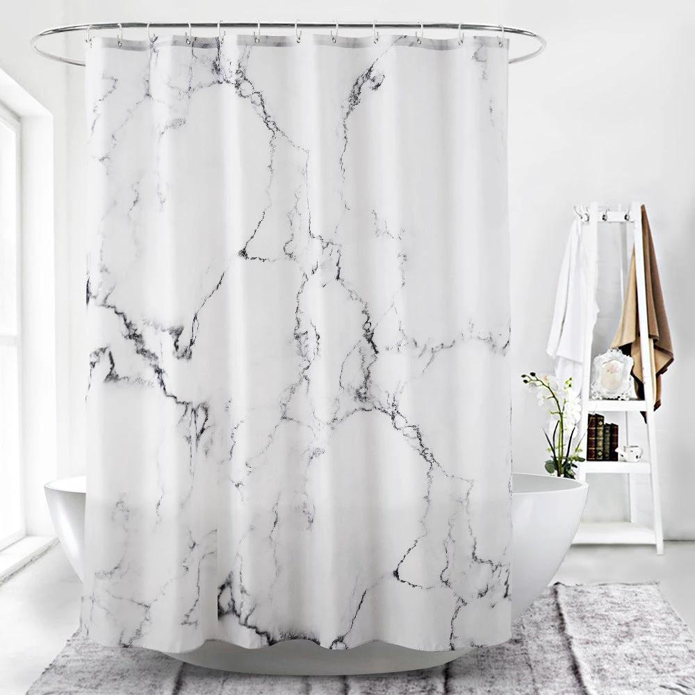 Marbled Polyester Waterproof Shower Curtain by GJG Denim