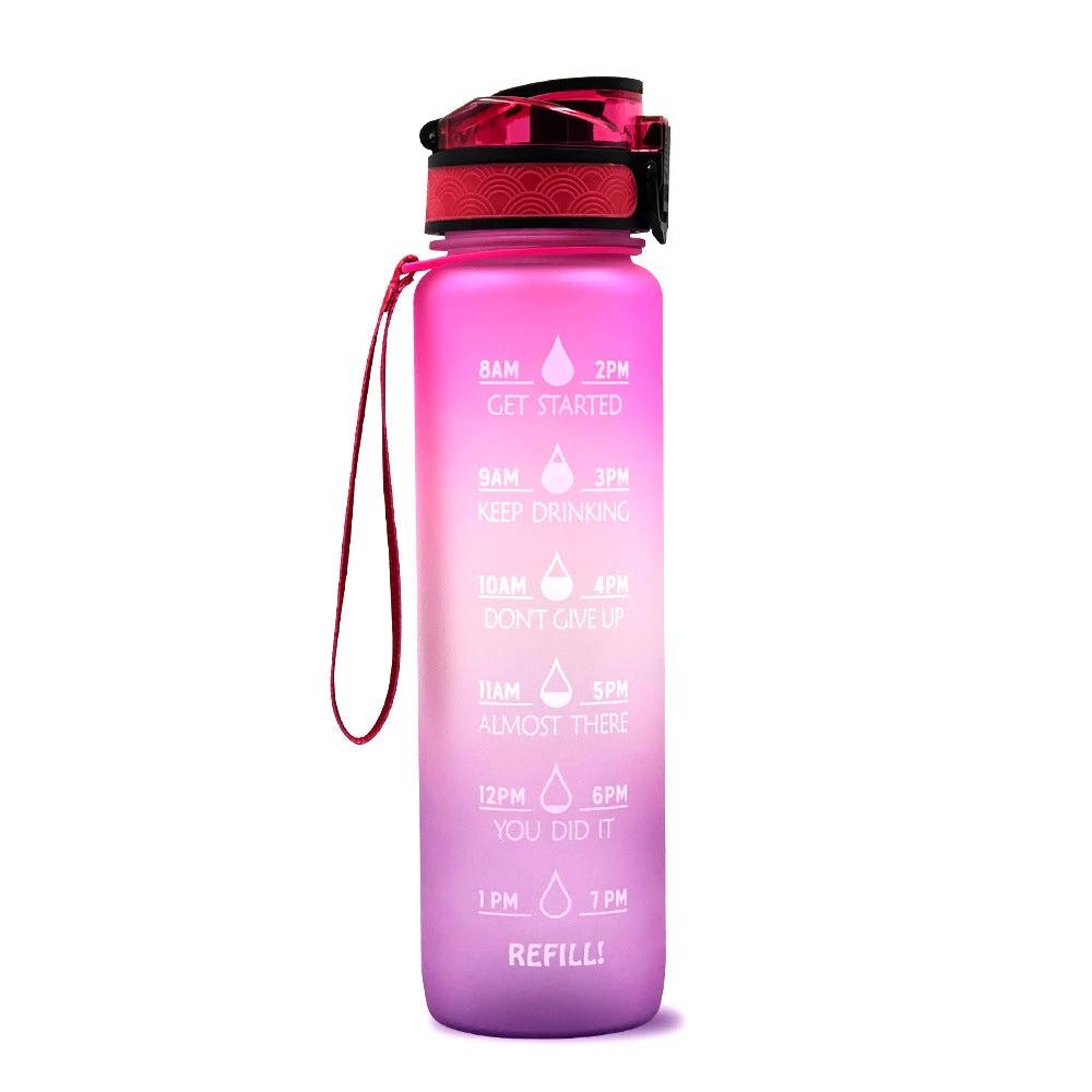 1L Tritan Water Bottle With Time Marker Bounce Cover Motivational Water Bottle Cycling Leakproof For Sports Fitness by GJG Denim