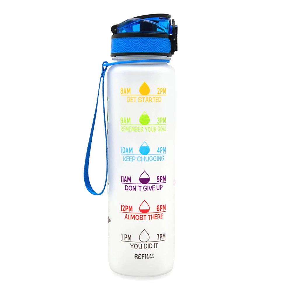 1L Tritan Water Bottle With Time Marker Bounce Cover Motivational Water Bottle Cycling Leakproof For Sports Fitness by GJG Denim