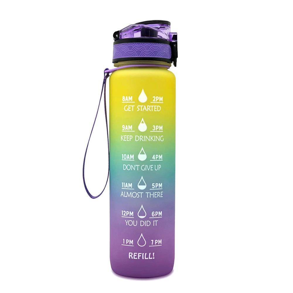 1L Tritan Water Bottle With Time Marker Bounce Cover Motivational Water Bottle Cycling Leakproof For Sports Fitness by GJG Denim
