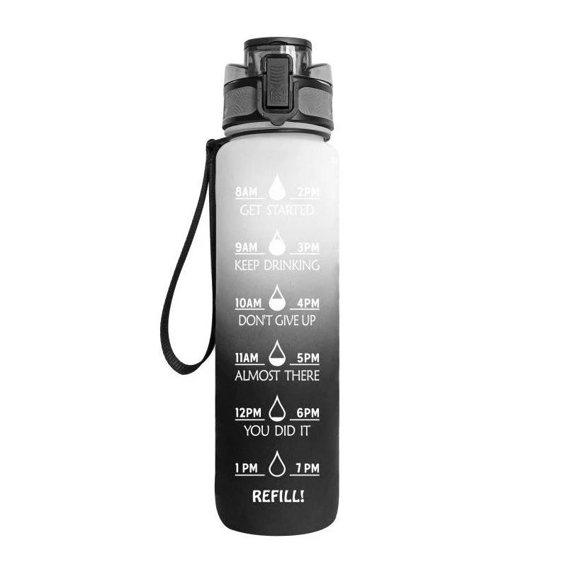 1L Tritan Water Bottle With Time Marker Bounce Cover Motivational Water Bottle Cycling Leakproof For Sports Fitness by GJG Denim