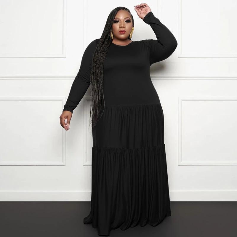 Stitching Loose Long Dresses Plus Size Fat Women'S Dress by GJG Denim