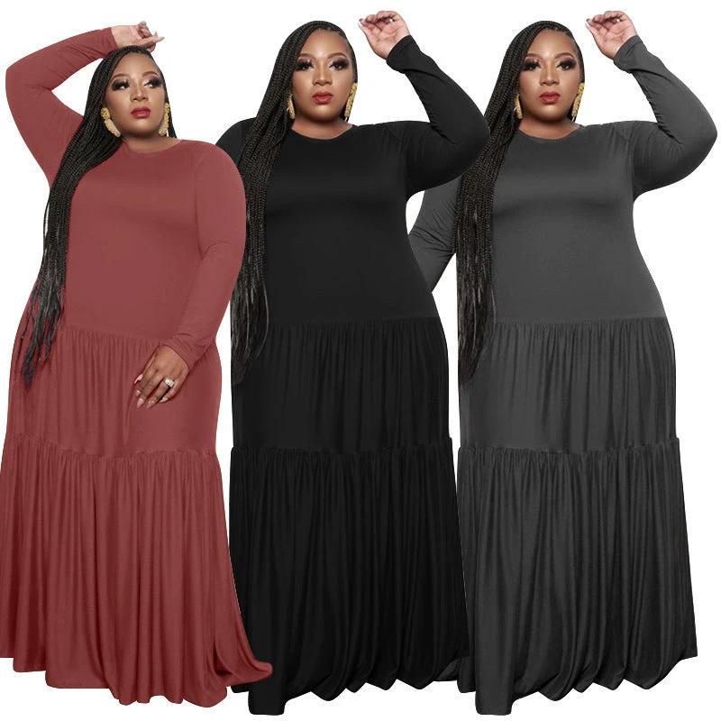 Stitching Loose Long Dresses Plus Size Fat Women'S Dress by GJG Denim