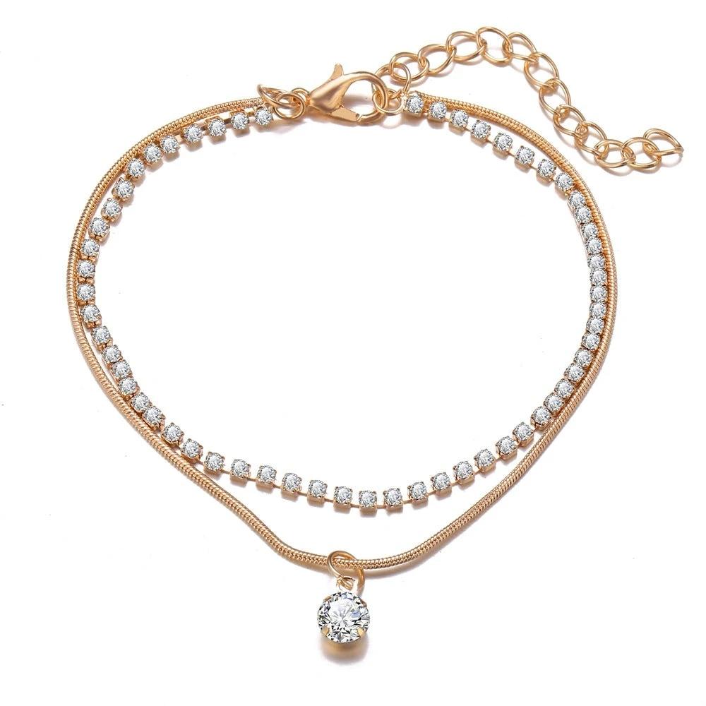 Bohemian Beads Anklets for Women Boho Cubic Zirconia Anklet Ankle Bracelet on Leg Anklet Jewellery by GJG Denim