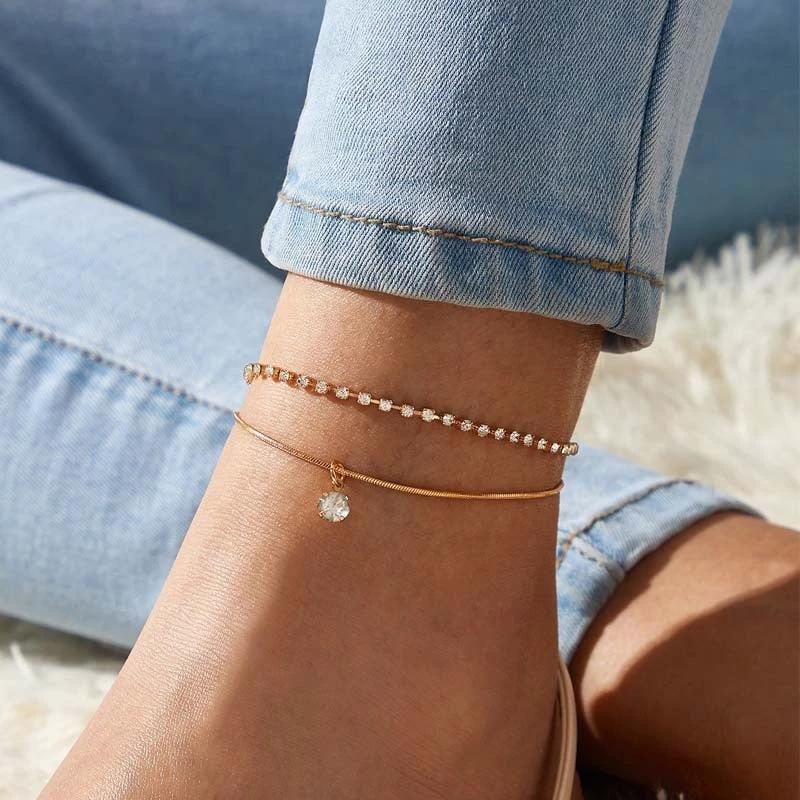 Bohemian Beads Anklets for Women Boho Cubic Zirconia Anklet Ankle Bracelet on Leg Anklet Jewellery by GJG Denim