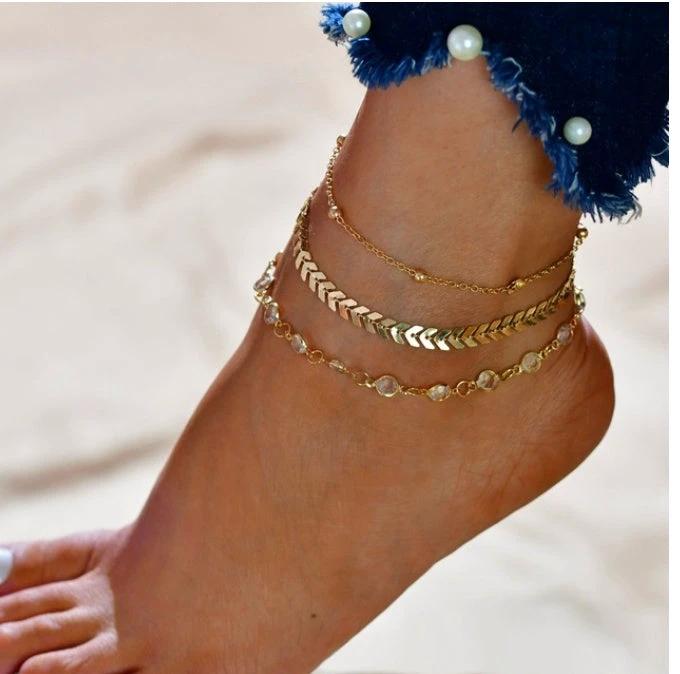 Bohemian Beads Anklets for Women Boho Cubic Zirconia Anklet Ankle Bracelet on Leg Anklet Jewellery by GJG Denim