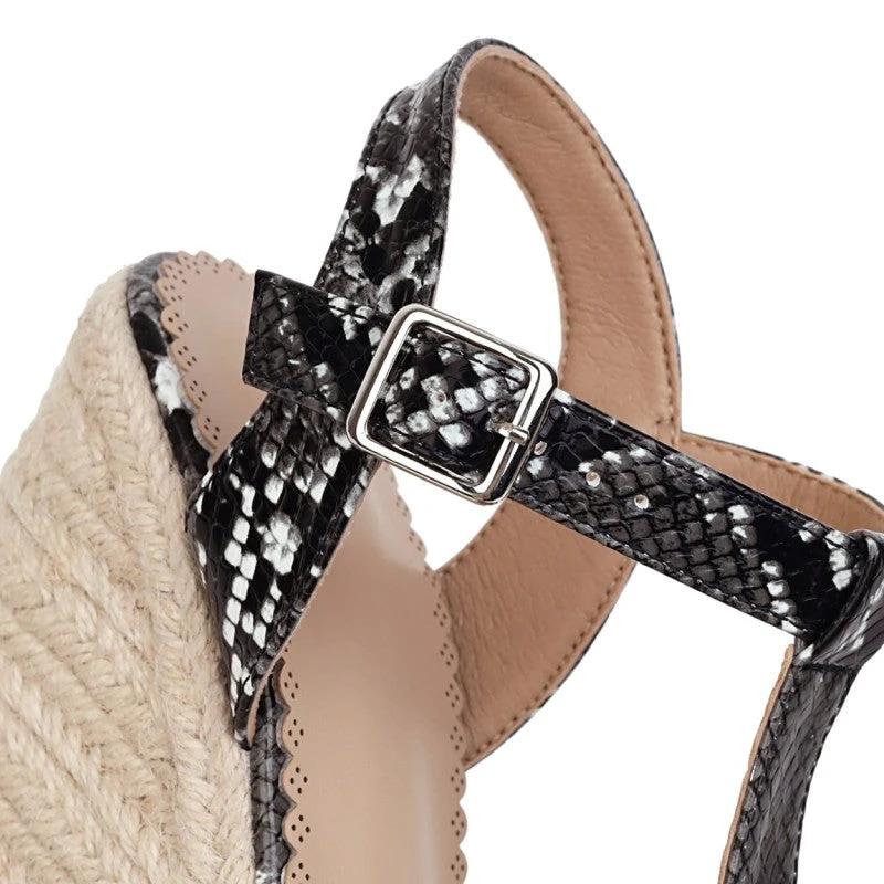 Large Size Snake Print Wedge Sandals Platform High Heel Buckle Women Summer New Ladies High Heel Sandals T4585 by GJG Denim
