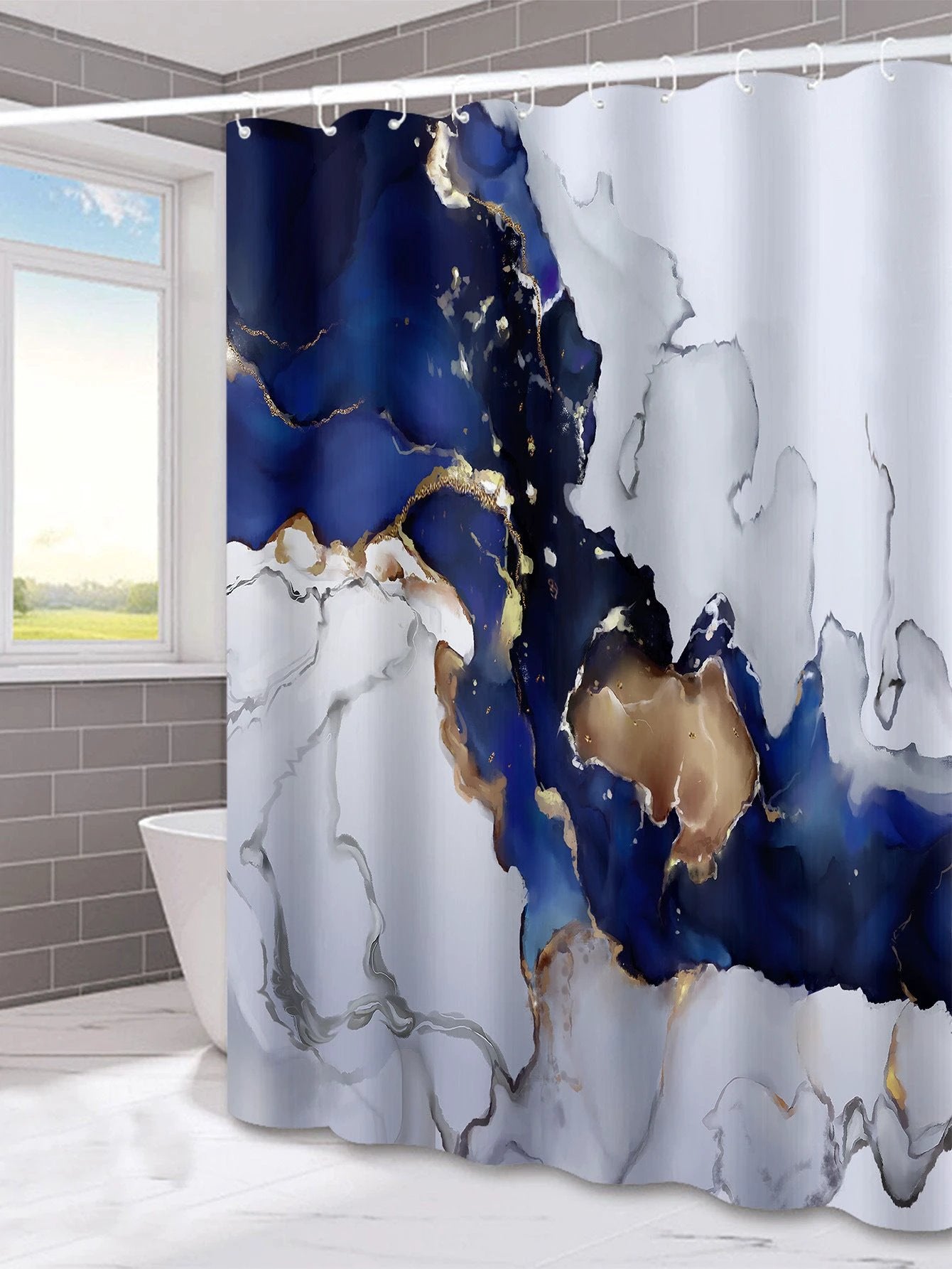 Marble Pattern Printed Polyester Bath Shower Curtain by GJG Denim