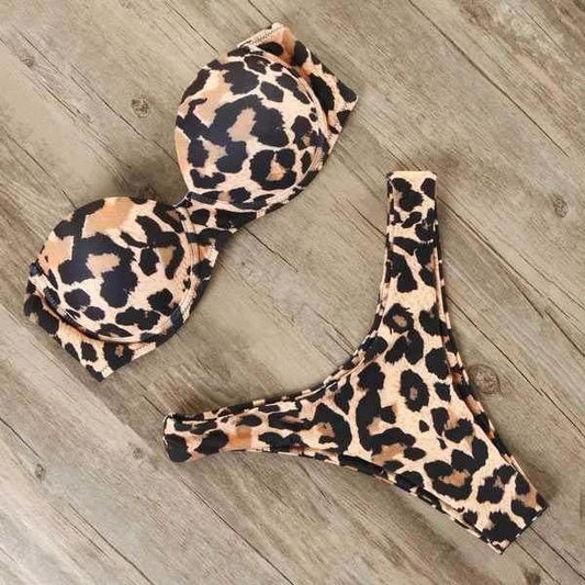 Bikini Sexy Swimwear Women Swimsuit Leopard Bikinis Set Wear by GJG Denim
