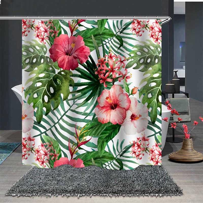 Plant Printed Shower Curtain by GJG Denim