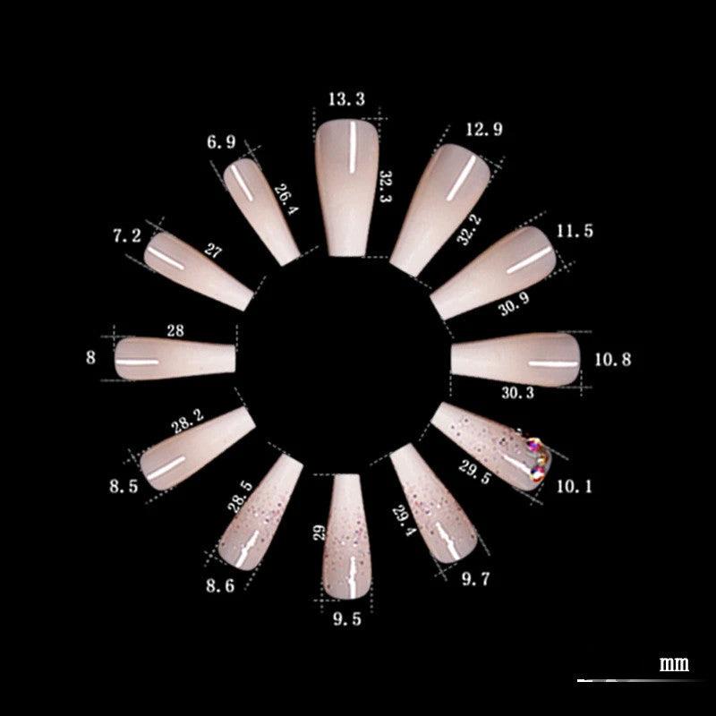 Boxed Ballet Gradient Fake Nails Manicure Wearing Nail Trapezoid Nail Patches Manicure Smashed Diamond Powder by GJG Denim