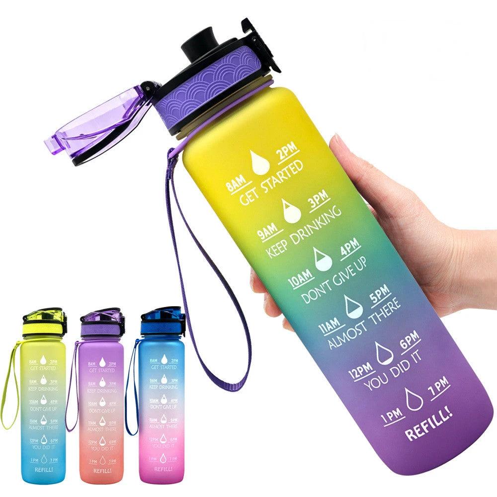 1L Tritan Water Bottle With Time Marker Bounce Cover Motivational Water Bottle Cycling Leakproof For Sports Fitness by GJG Denim