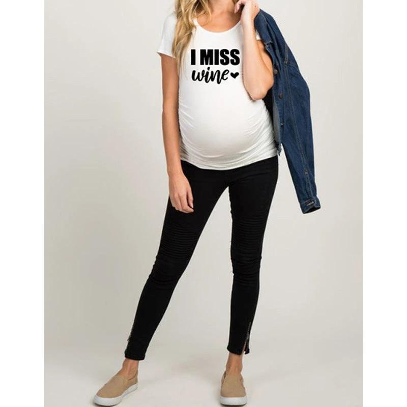 Women T-Shirts Slim Maternity Funny Letter Tops O-Neck Pregnancy Women by GJG Denim