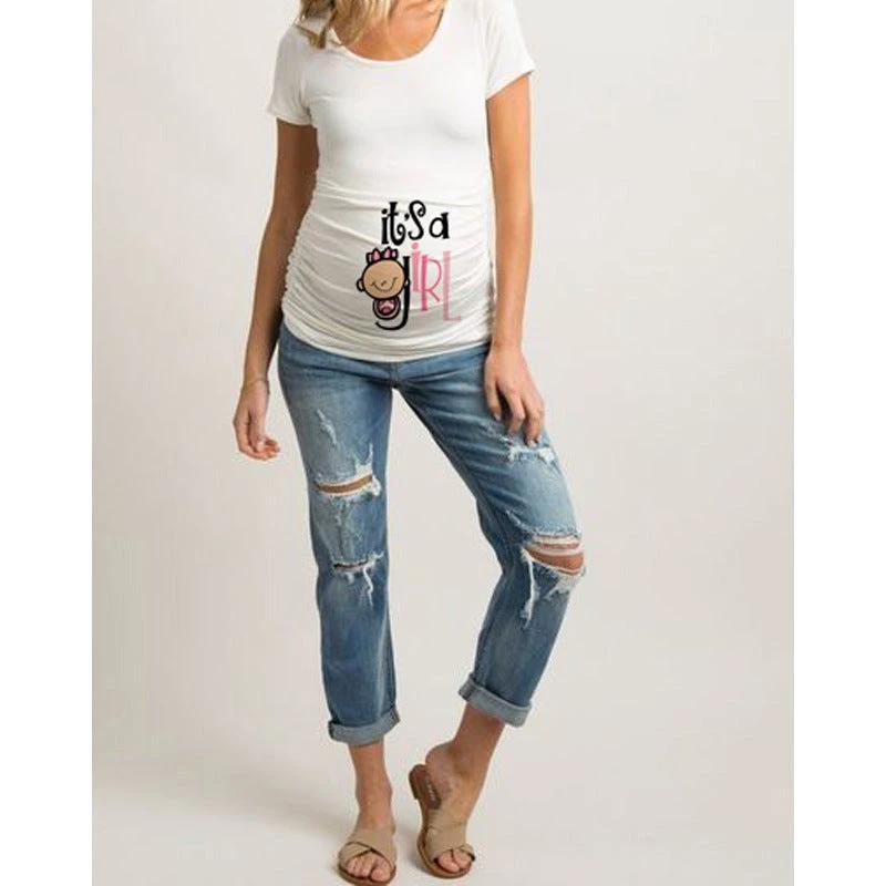 Women T-Shirts Slim Maternity Funny Letter Tops O-Neck Pregnancy Women by GJG Denim