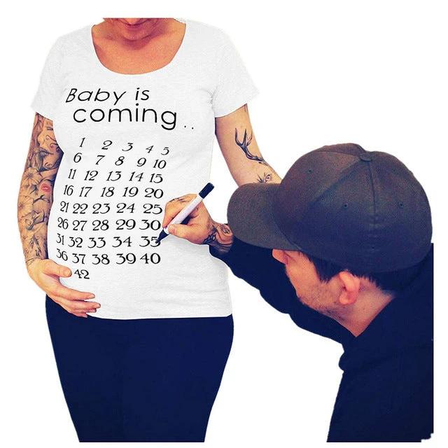 Women T-Shirts Slim Maternity Funny Letter Tops O-Neck Pregnancy Women by GJG Denim