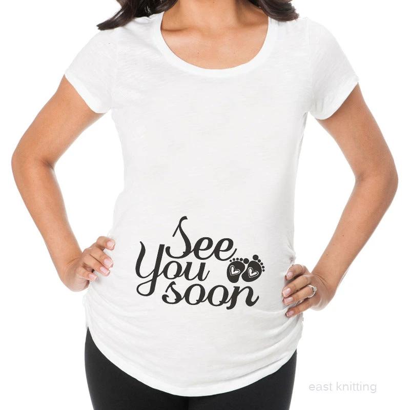 Women T-Shirts Slim Maternity Funny Letter Tops O-Neck Pregnancy Women by GJG Denim
