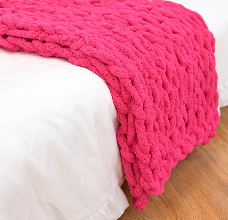 Handmade Yarn Knitted Chenille Rod Sofa Cover Blanket by GJG Denim