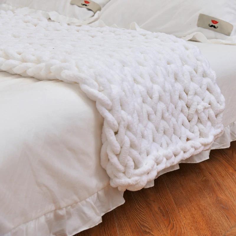 Handmade Yarn Knitted Chenille Rod Sofa Cover Blanket by GJG Denim