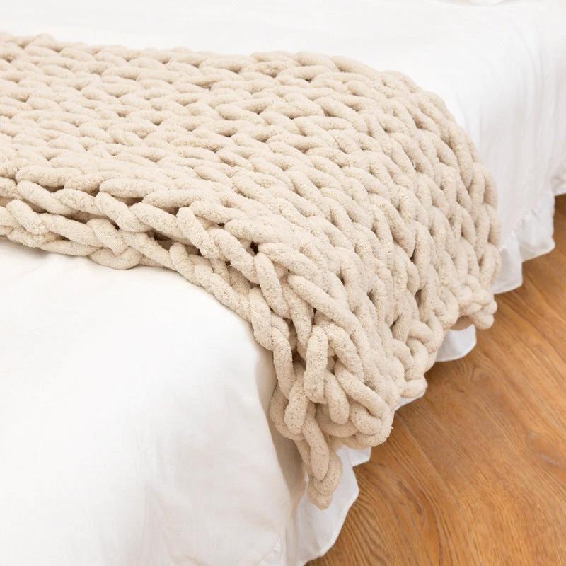 Handmade Yarn Knitted Chenille Rod Sofa Cover Blanket by GJG Denim