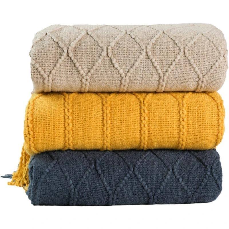 Pure Color Fleece Knitted Sofa Blanket by GJG Denim