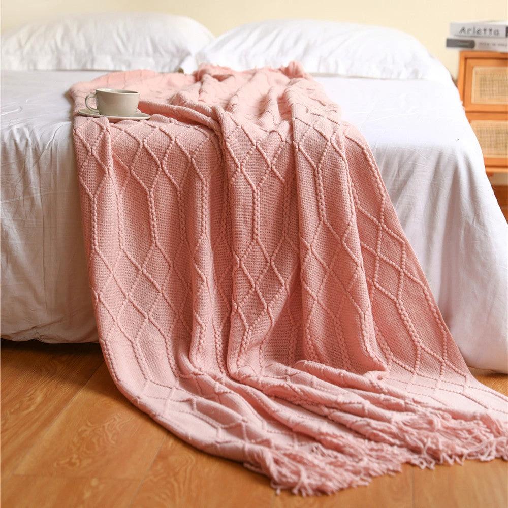 Pure Color Fleece Knitted Sofa Blanket by GJG Denim